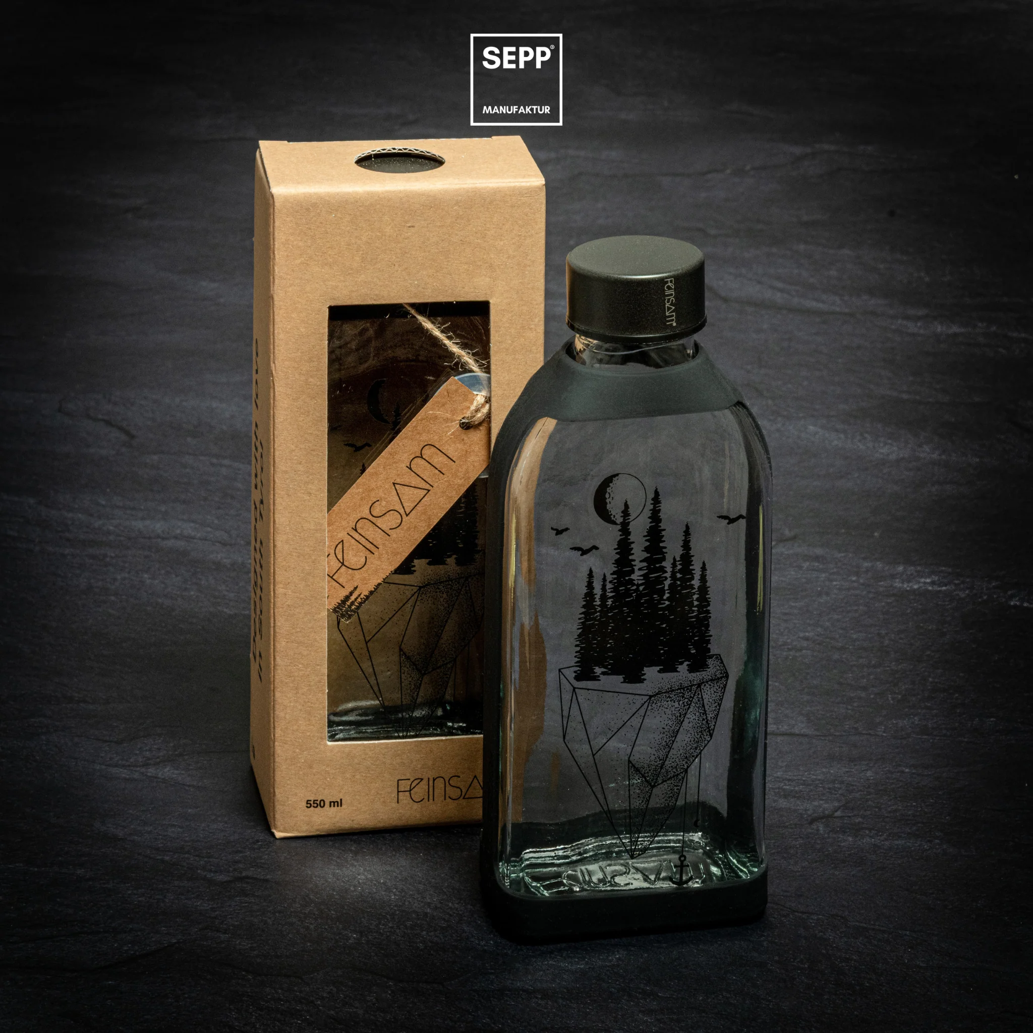 SEPP' x Feinsam - Flache Trinkflasche aus Glas *NEU*
